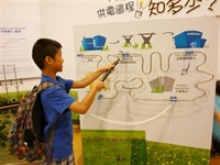 大使對「電力世界」內的遊戲「供電過程知多少？」深感興趣，玩得不亦樂乎。